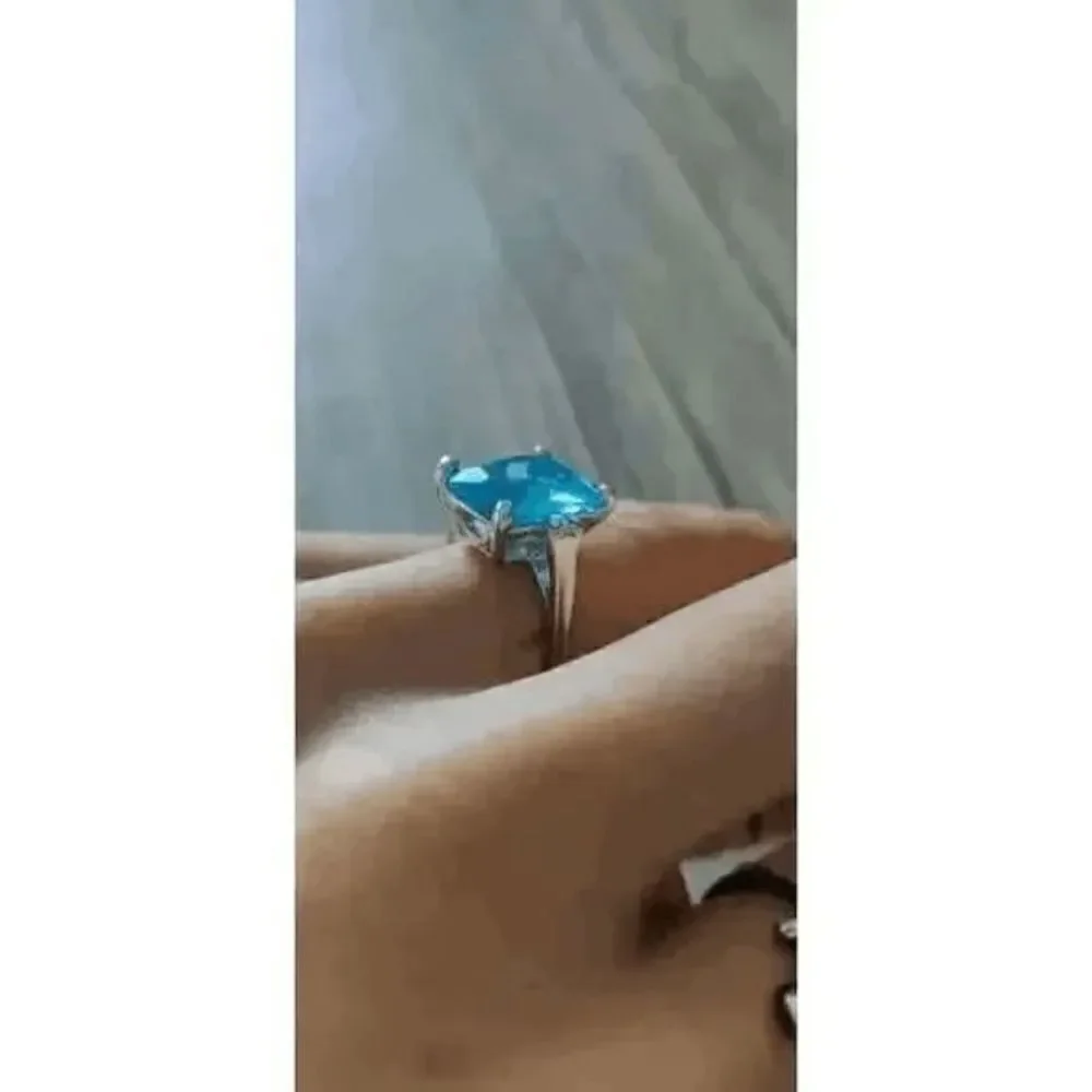 Dark Aquamarine Diamond White Gold Anniversary Engagement Ring
